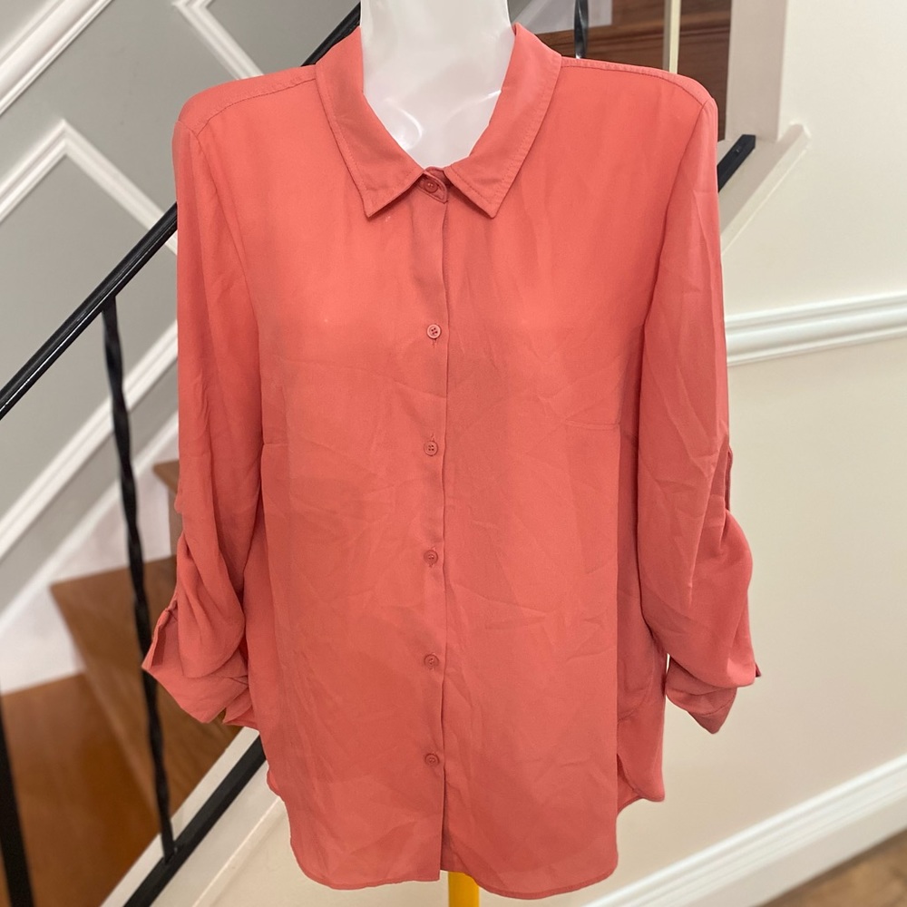 Simply styles orange button down shirt